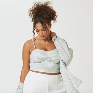 Anthropologie Bustier Top Striped Green White